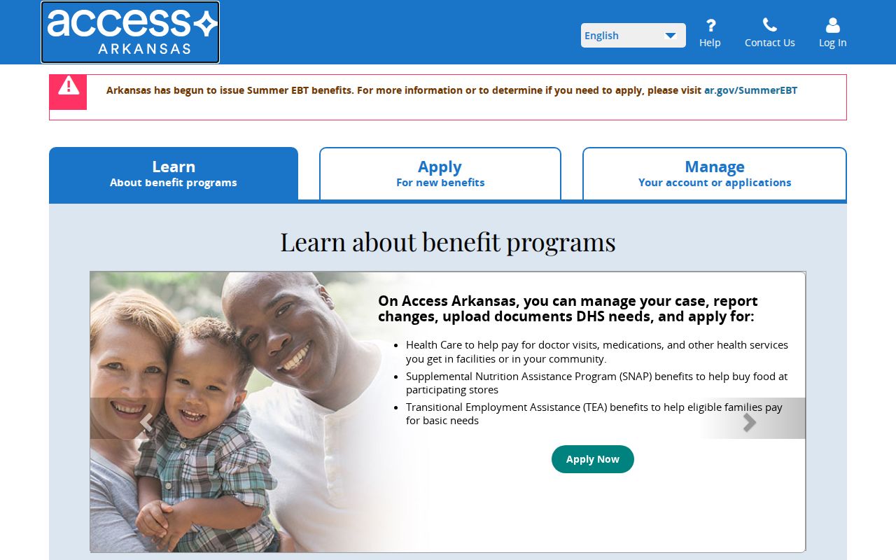 Arkansas phone directory contact panel on the Access Arkansas benefits portal