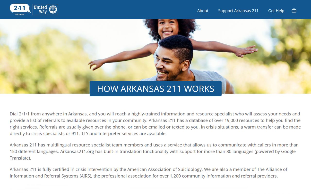 Arkansas phone codes explained on the Arkansas 211 how-it-works page