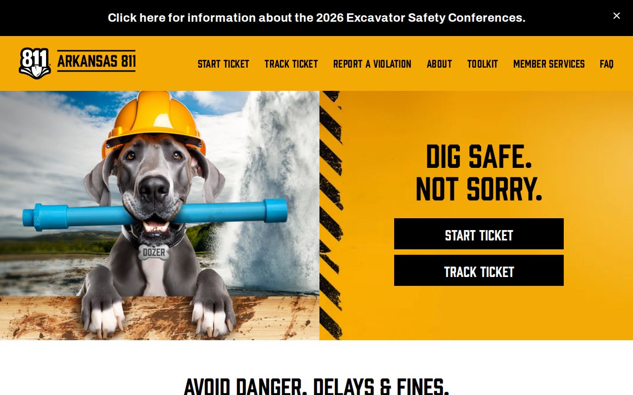 Arkansas phone codes ticket portal for the Arkansas 811 dig-safety service