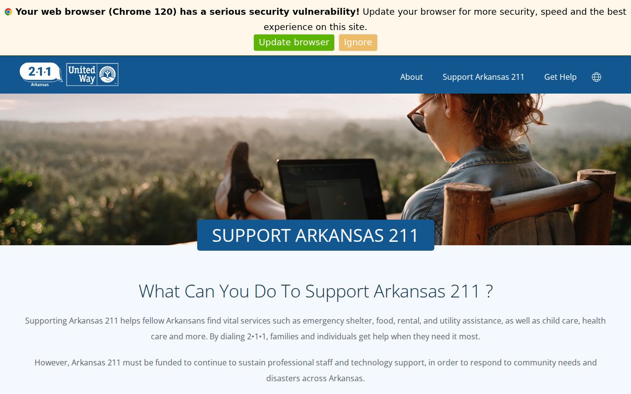 Arkansas phone codes support page showing every way to reach Arkansas 211
