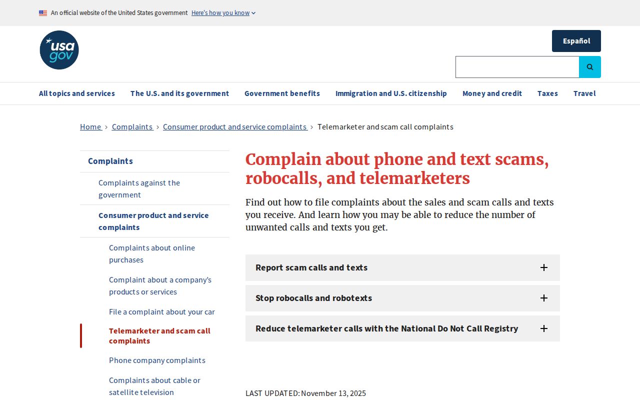 Arkansas phone codes complaint routing on the USA.gov scam call guide