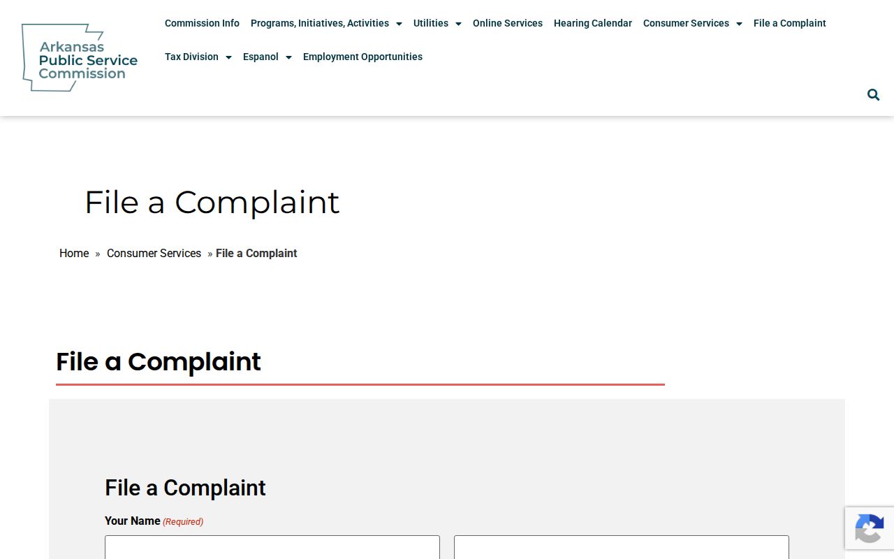 Arkansas phone numbers for the Public Service Commission consumer complaint form
